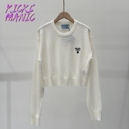 Prada Hollowed-out crew neck knitted Sweater