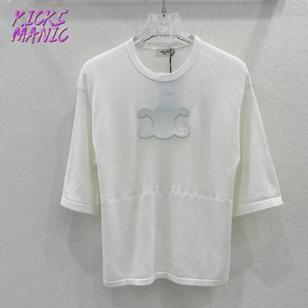 Celine Triomphe Perforated T-Shirt In Plonge Lambskin Optic White