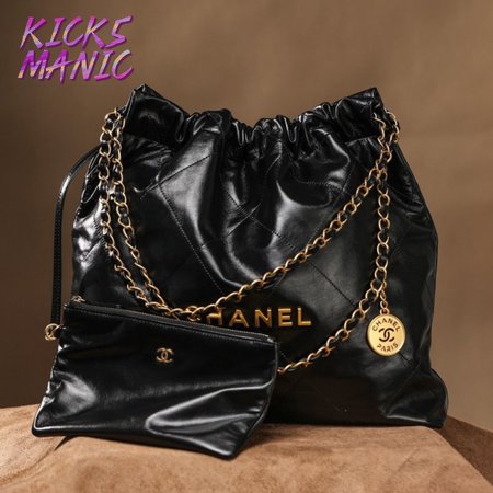 Chanel 22 Large Bag Shiny Calfskin & Gold Black