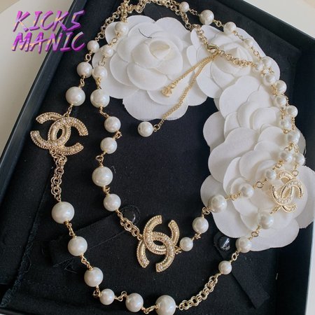 Chanel Gold CC Scatter Pearl Long Necklace