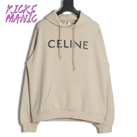 Celine Loose Hoodie In Cotton Fleece Stone Beige / Black