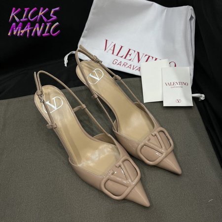 Valentino Beige Patent Leather VLOGO Slingback Pumps