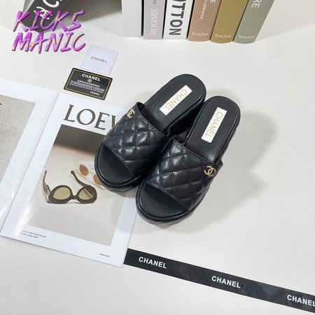 Chanel Black Leather Slides
