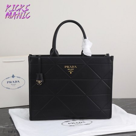 Large Leather Prada Symbole Bag With Topstitching Black 1BA377