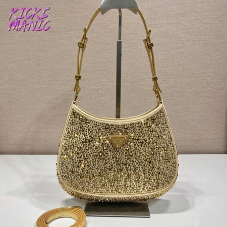 Prada Cleo Satin Bag With Crystals Platinum 1BC169