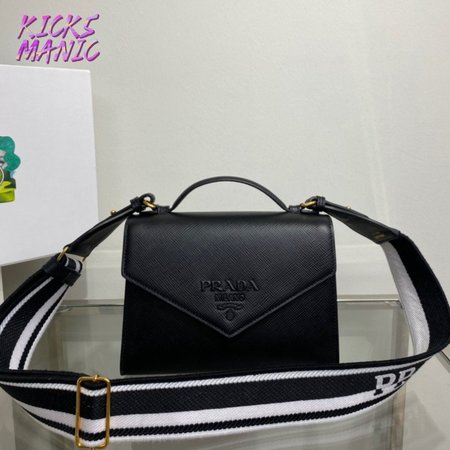 Prada Monochrome Saffiano And Leather Bag Black 1BD317