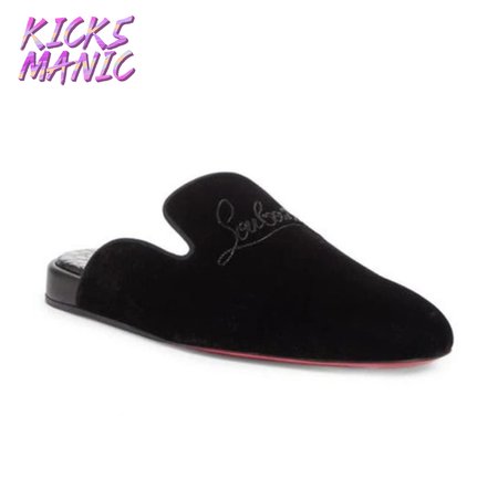 Christian Louboutin Navy Coolito Flat Black Velvet Backless Slide