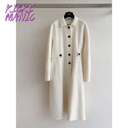 Dior Single-Breasted Long Double-Faced Cashmere Coat White
