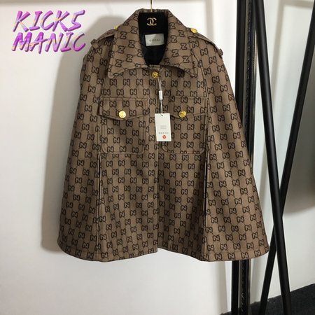 Gucci Double G Letter Print Woolen Cape Coat