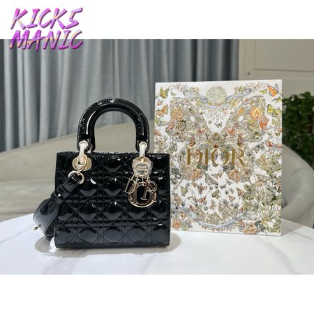 Small Lady Dior Bag Black Patent Cannage Calfskin