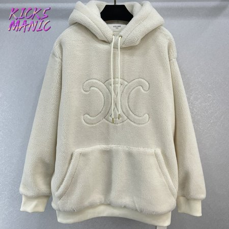 Celine Oversized Triomphe Hoodie In Fleece Off White S-L