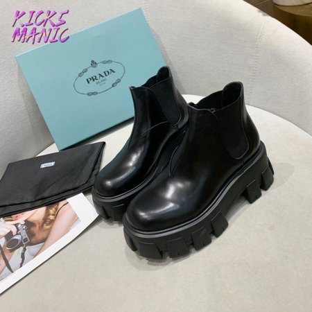Prada Monolith Brushed Leather Chelsea Boots Black 35-40