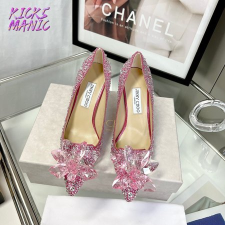 Jimmy Choo Alia Rose Mix Suede and Crystal Covered Pointy Toe Pumps 35-39